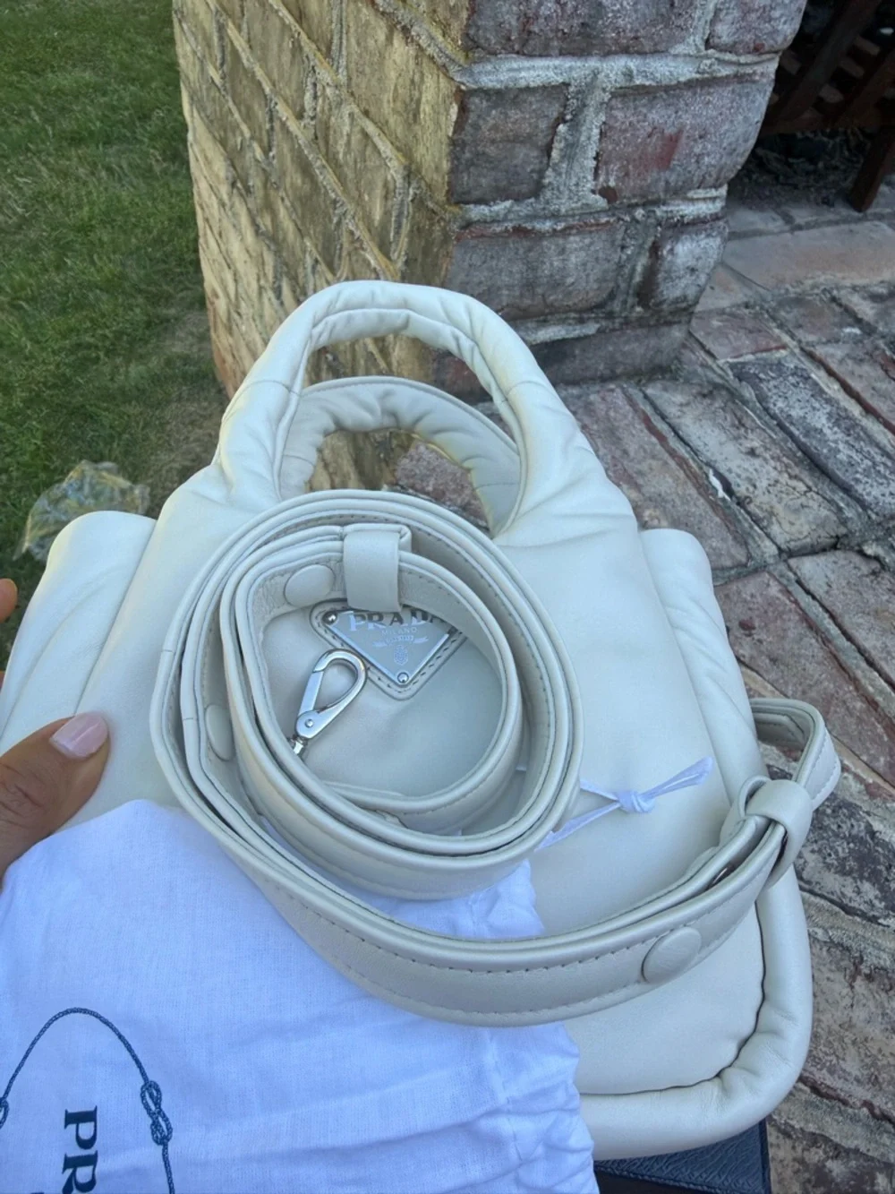 Prada Cream Mini Soft Padded Tote - Picture 11 of 11